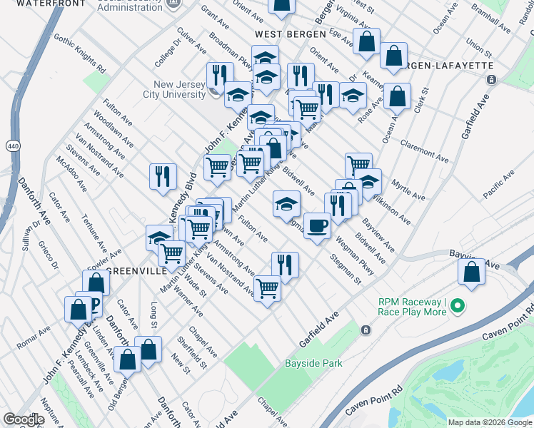 map of restaurants, bars, coffee shops, grocery stores, and more near 175 Dwight Street in Jersey City