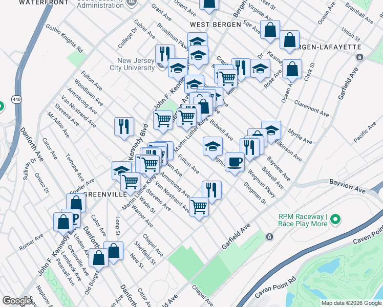 map of restaurants, bars, coffee shops, grocery stores, and more near 175 Dwight Street in Jersey City
