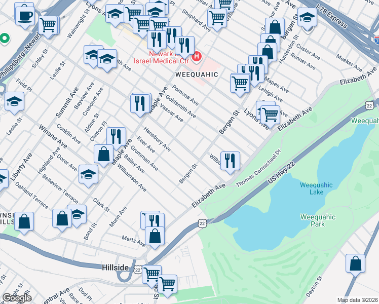 map of restaurants, bars, coffee shops, grocery stores, and more near in Newark