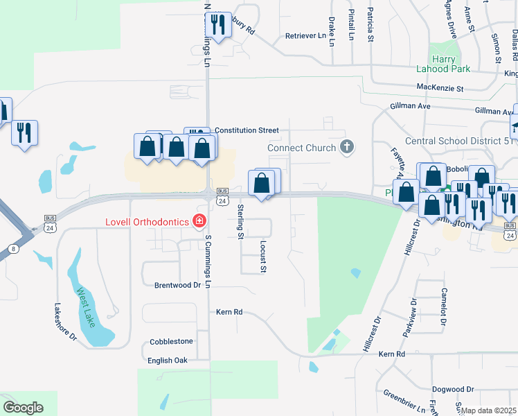 map of restaurants, bars, coffee shops, grocery stores, and more near 1870 Linsley St in Washington