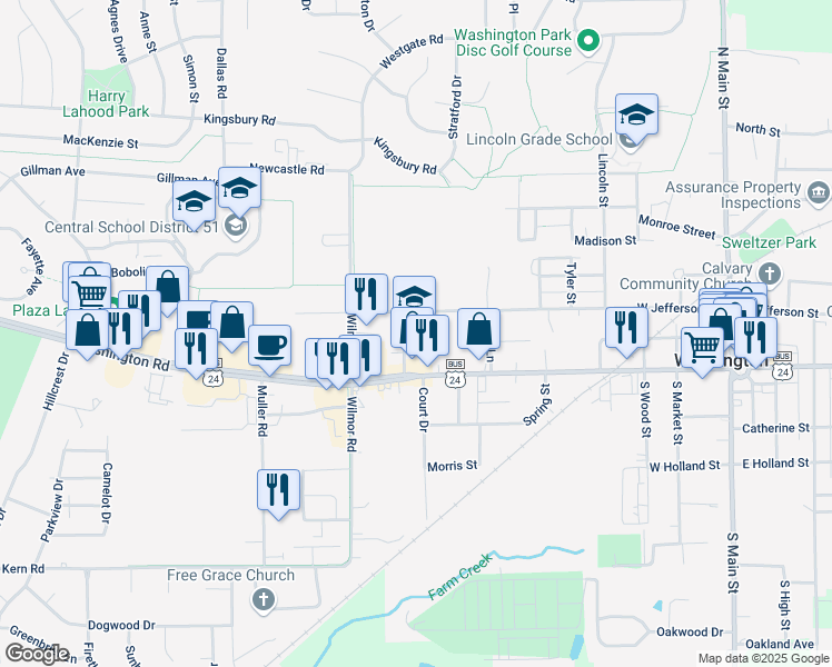 map of restaurants, bars, coffee shops, grocery stores, and more near 115 Bondurant Street in Washington