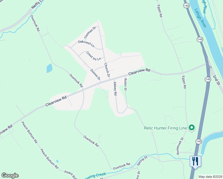 map of restaurants, bars, coffee shops, grocery stores, and more near 4967 Abbey Road in Coplay