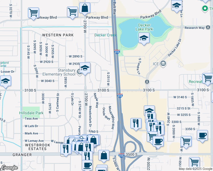 map of restaurants, bars, coffee shops, grocery stores, and more near 3070 South 2515 West in Salt Lake City