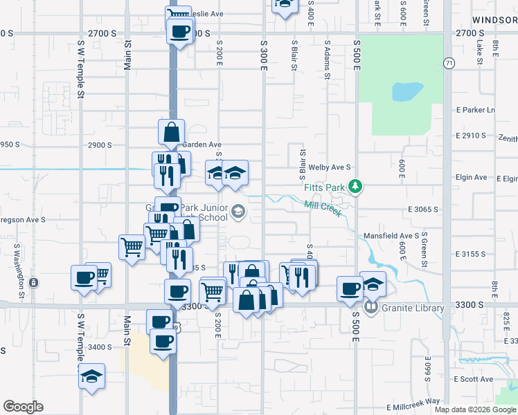 map of restaurants, bars, coffee shops, grocery stores, and more near 3064 South 300 East in South Salt Lake