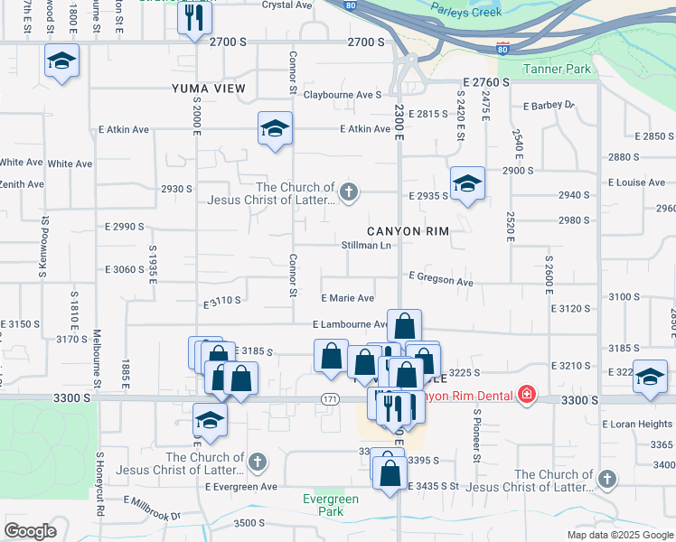 map of restaurants, bars, coffee shops, grocery stores, and more near 2201 East Gregson Avenue in Salt Lake City