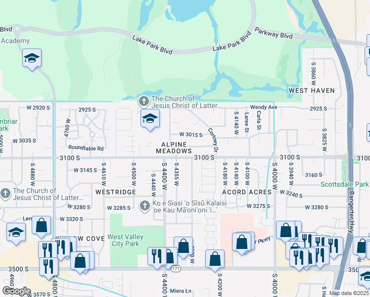 map of restaurants, bars, coffee shops, grocery stores, and more near 4323 Val Down Avenue South in Salt Lake City