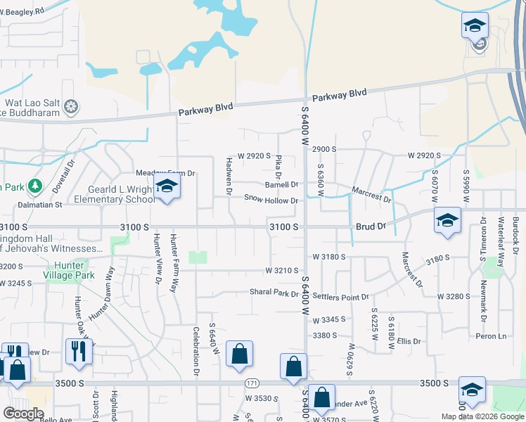 map of restaurants, bars, coffee shops, grocery stores, and more near 6508 Cottontail Drive in Salt Lake City
