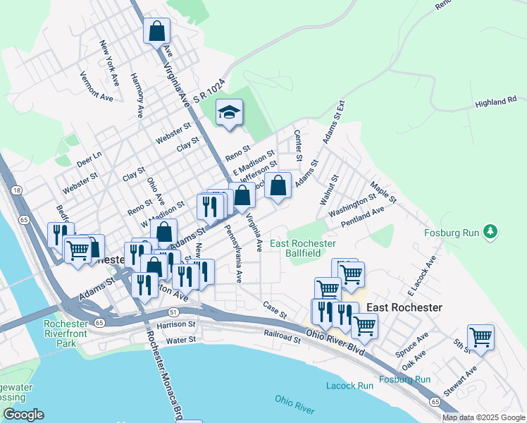 map of restaurants, bars, coffee shops, grocery stores, and more near 507 Jackson Street in Rochester
