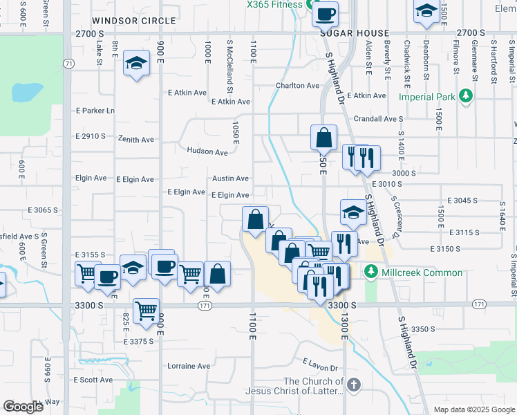 map of restaurants, bars, coffee shops, grocery stores, and more near 1157 Brickyard Road in Salt Lake City