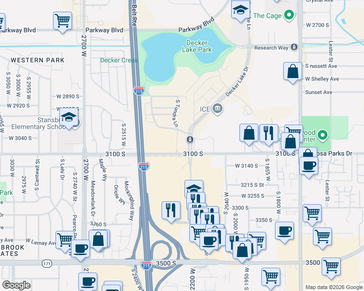 map of restaurants, bars, coffee shops, grocery stores, and more near in West Valley City