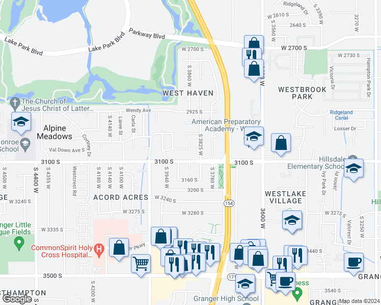 map of restaurants, bars, coffee shops, grocery stores, and more near in West Valley City
