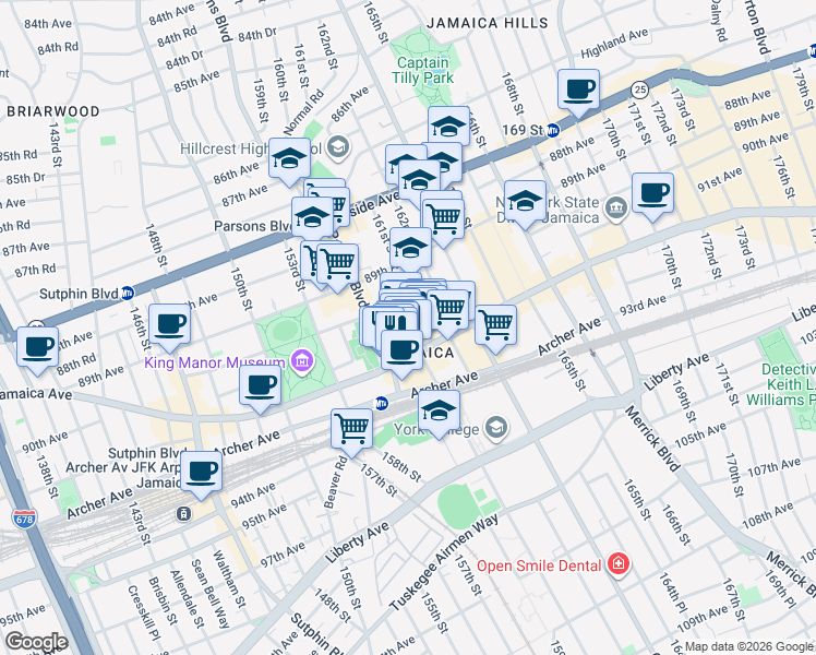 map of restaurants, bars, coffee shops, grocery stores, and more near in Queens