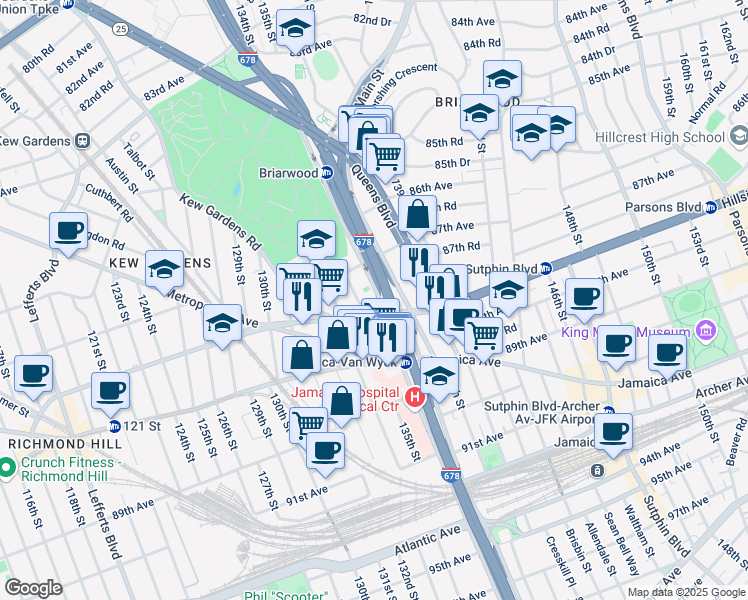 map of restaurants, bars, coffee shops, grocery stores, and more near in Queens