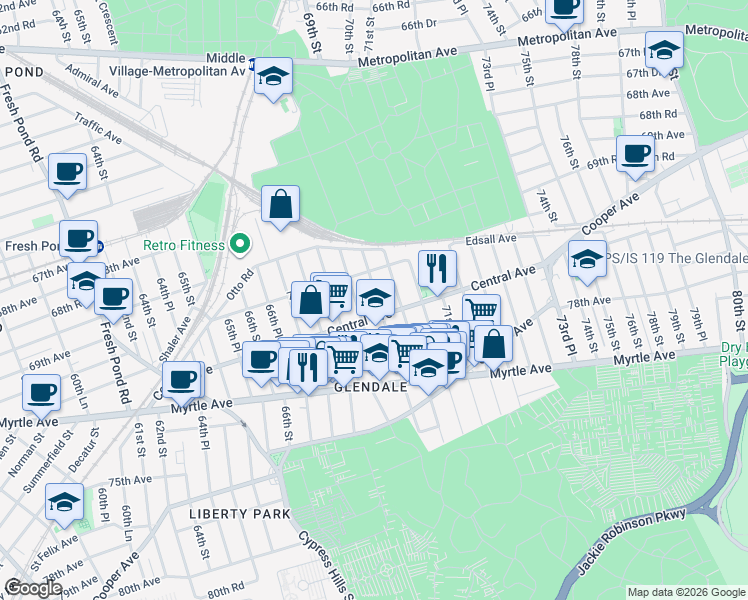 map of restaurants, bars, coffee shops, grocery stores, and more near in New York