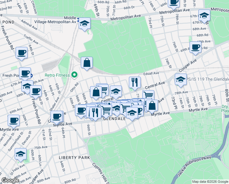 map of restaurants, bars, coffee shops, grocery stores, and more near in New York