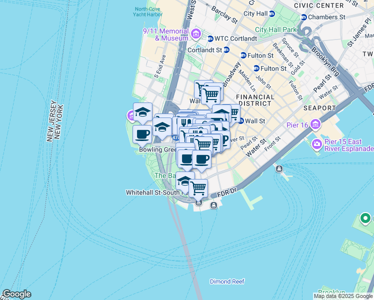 map of restaurants, bars, coffee shops, grocery stores, and more near State Street in New York