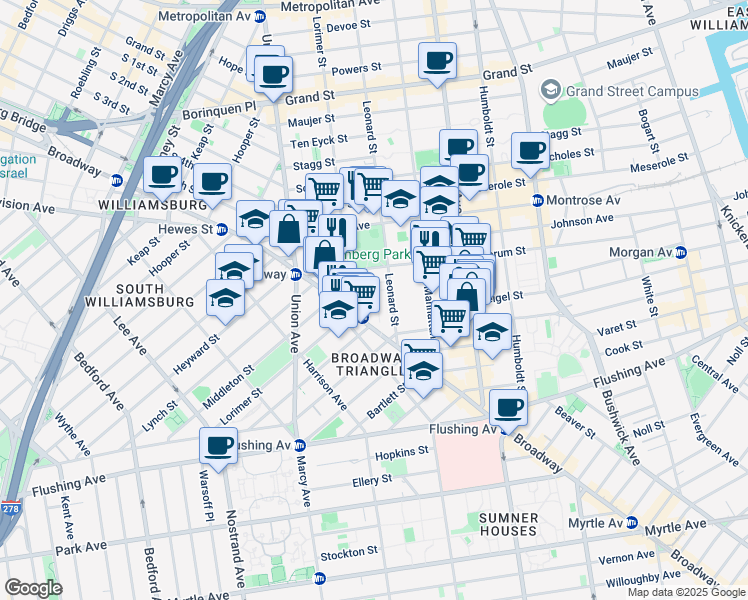 map of restaurants, bars, coffee shops, grocery stores, and more near in Brooklyn