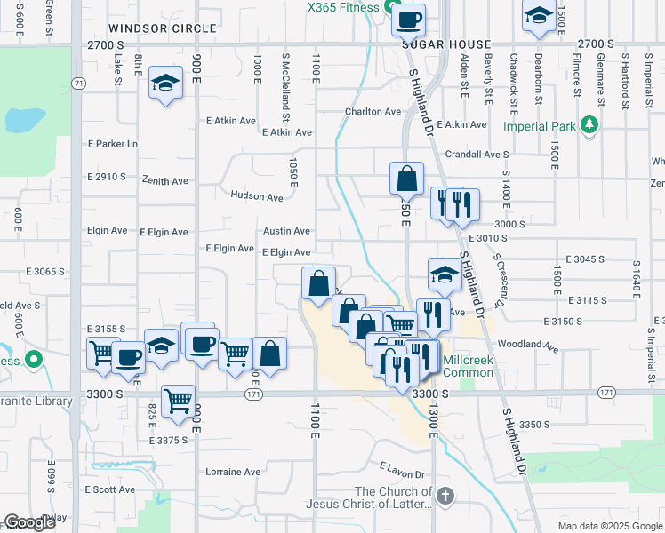 map of restaurants, bars, coffee shops, grocery stores, and more near 1227 Brickyard Road in Salt Lake City