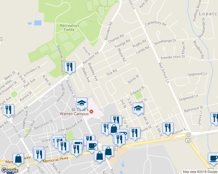 map of restaurants, bars, coffee shops, grocery stores, and more near 532 Edward Street in Phillipsburg