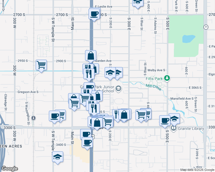 map of restaurants, bars, coffee shops, grocery stores, and more near 3056 South 200 East in South Salt Lake