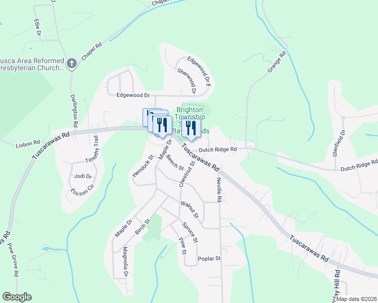 map of restaurants, bars, coffee shops, grocery stores, and more near 5799 Dutch Ridge Road in Beaver