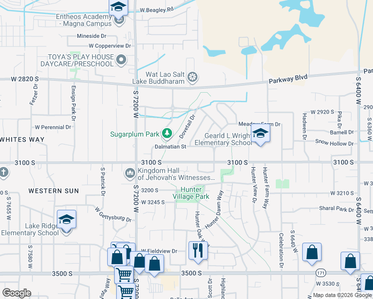 map of restaurants, bars, coffee shops, grocery stores, and more near 7038 West 3100 South in West Valley City
