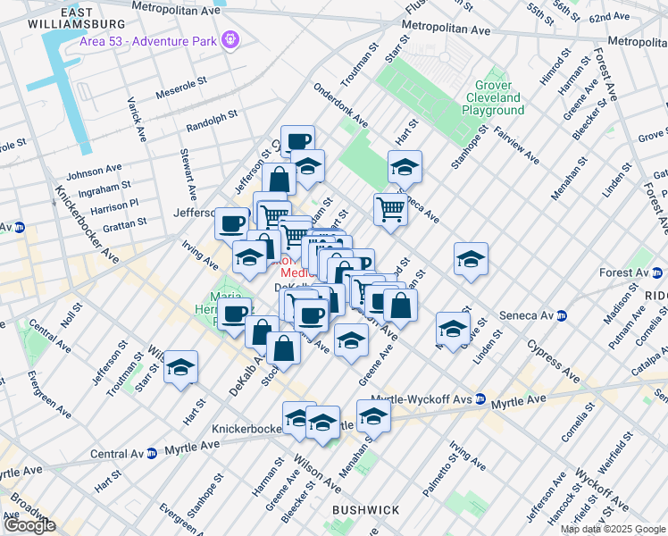 map of restaurants, bars, coffee shops, grocery stores, and more near in Brooklyn