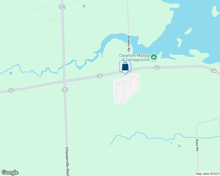 map of restaurants, bars, coffee shops, grocery stores, and more near 7394 Ohio 97 in Mansfield