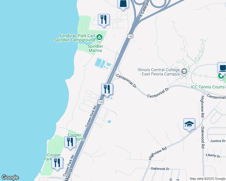 map of restaurants, bars, coffee shops, grocery stores, and more near 3308 North Main Street in East Peoria