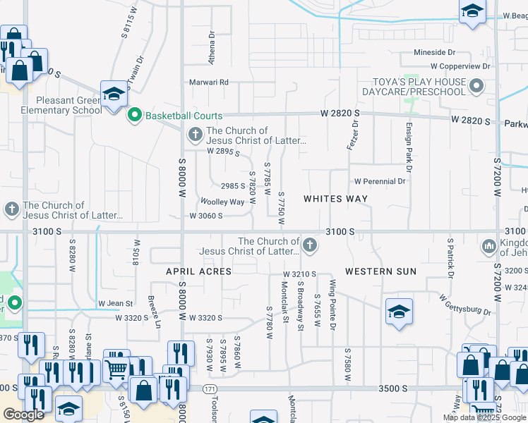 map of restaurants, bars, coffee shops, grocery stores, and more near 3048 South 7785 West in Magna