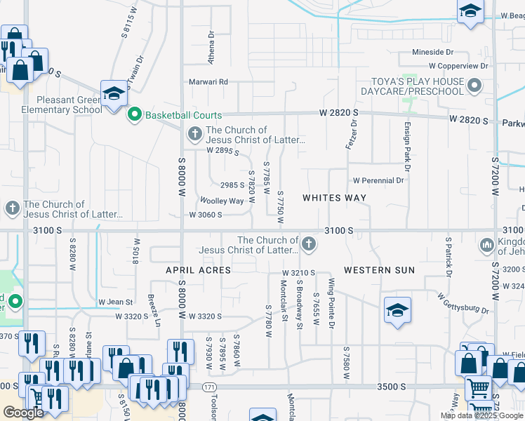 map of restaurants, bars, coffee shops, grocery stores, and more near 3048 South 7785 West in Magna