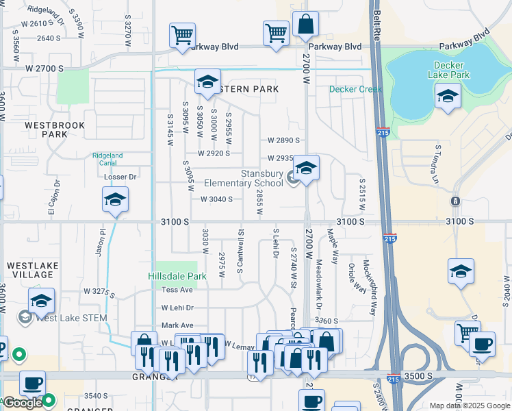 map of restaurants, bars, coffee shops, grocery stores, and more near 3058 2855 west in West Valley City