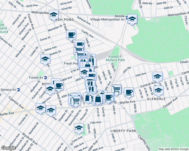 map of restaurants, bars, coffee shops, grocery stores, and more near in Queens