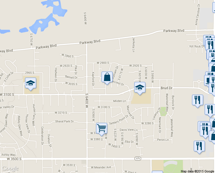 map of restaurants, bars, coffee shops, grocery stores, and more near 3047 South 6280 West in West Valley City