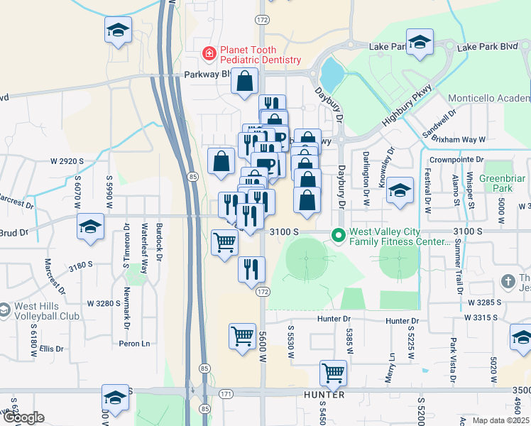 map of restaurants, bars, coffee shops, grocery stores, and more near 3075 5600 West in West Valley City