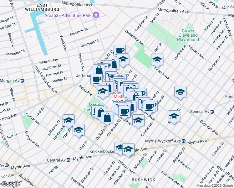 map of restaurants, bars, coffee shops, grocery stores, and more near in Brooklyn