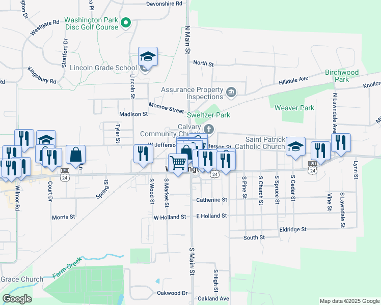 map of restaurants, bars, coffee shops, grocery stores, and more near in Washington