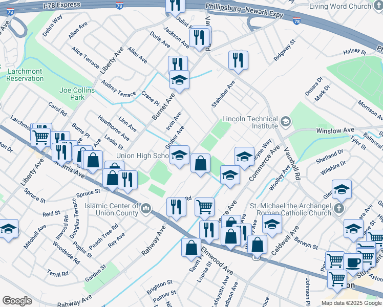 map of restaurants, bars, coffee shops, grocery stores, and more near 2350 North 3rd Street in Union