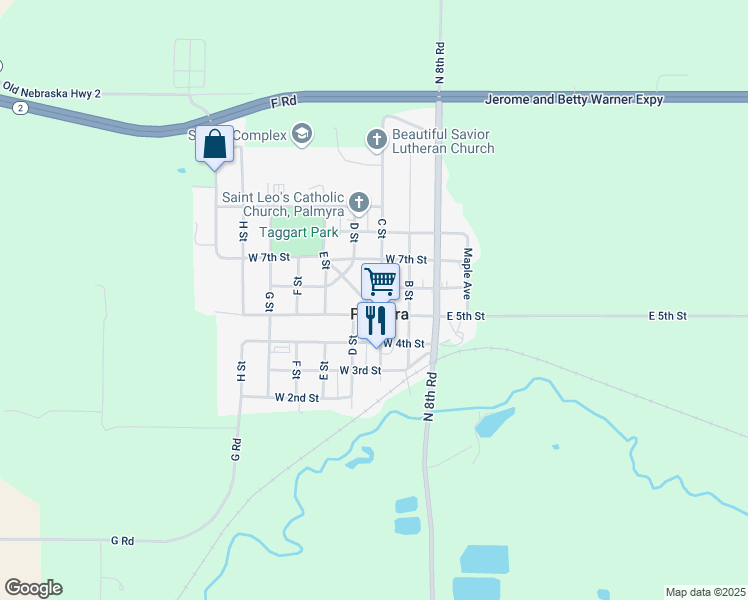 map of restaurants, bars, coffee shops, grocery stores, and more near 605 C Street in Palmyra