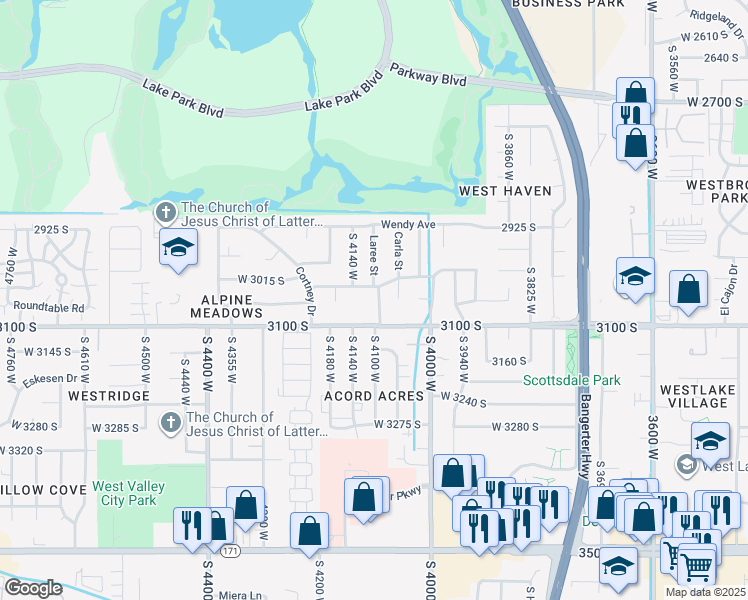 map of restaurants, bars, coffee shops, grocery stores, and more near 3056 South Maxine Street in West Valley City