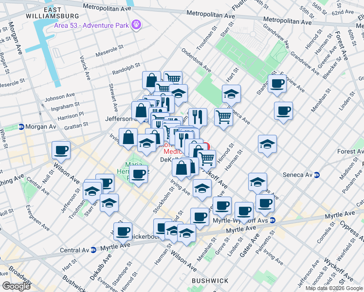 map of restaurants, bars, coffee shops, grocery stores, and more near in Brooklyn