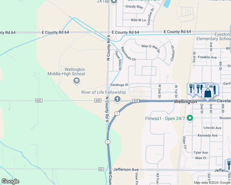 map of restaurants, bars, coffee shops, grocery stores, and more near 3146 Alybar Drive in Wellington