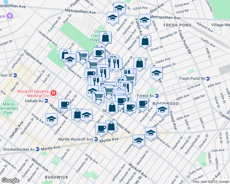 map of restaurants, bars, coffee shops, grocery stores, and more near in Queens