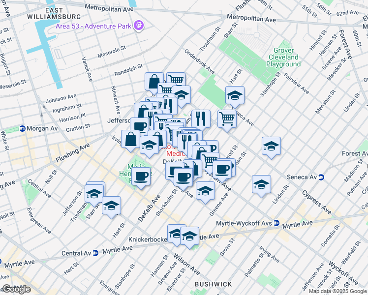 map of restaurants, bars, coffee shops, grocery stores, and more near in Brooklyn