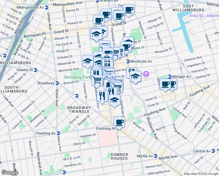 map of restaurants, bars, coffee shops, grocery stores, and more near in Brooklyn