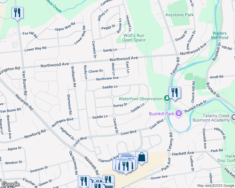 map of restaurants, bars, coffee shops, grocery stores, and more near 51 Carousel Lane in Easton
