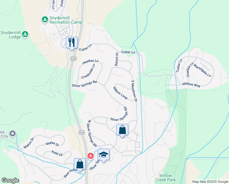 map of restaurants, bars, coffee shops, grocery stores, and more near 1493 Willow Loop in Park City