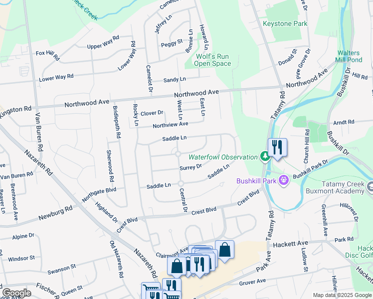 map of restaurants, bars, coffee shops, grocery stores, and more near 51 Carousel Lane in Easton