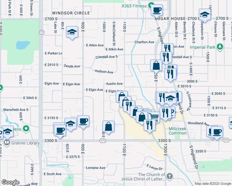 map of restaurants, bars, coffee shops, grocery stores, and more near 1056 East Elgin Avenue in Millcreek