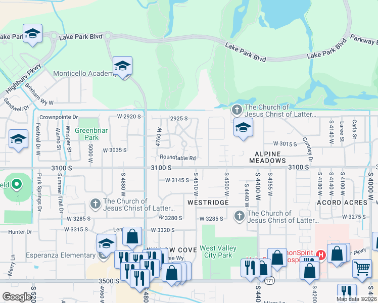 map of restaurants, bars, coffee shops, grocery stores, and more near 4646 Friardale Street in Salt Lake City